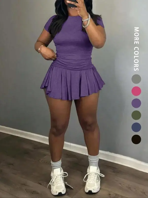 Casual Summer Skirt Set for Women – Tee & Pleated Skirt