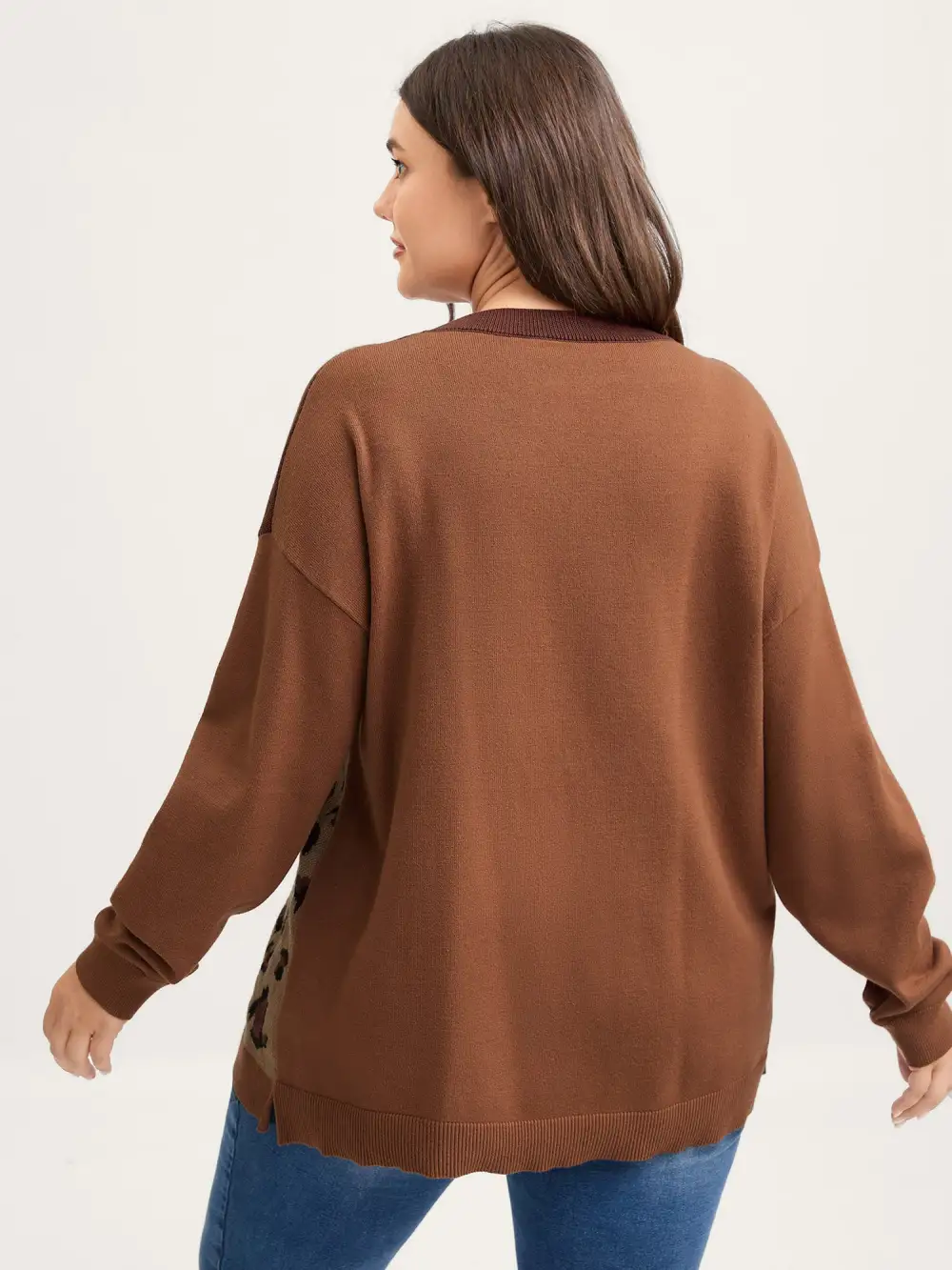 Leopard Jacquard Colorblock Pullover