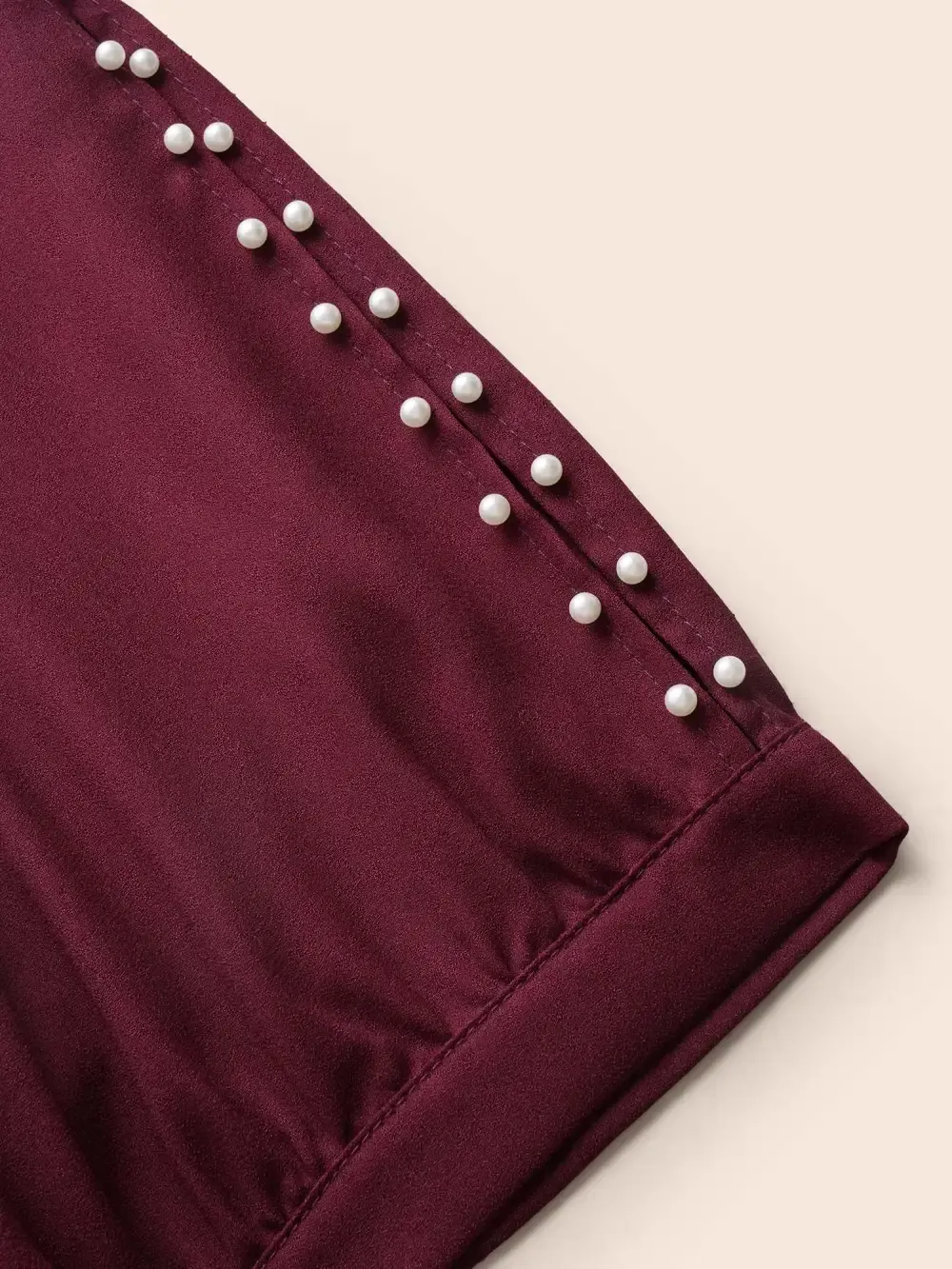 Round Neck Pearl Beaded Cut Out Blouse