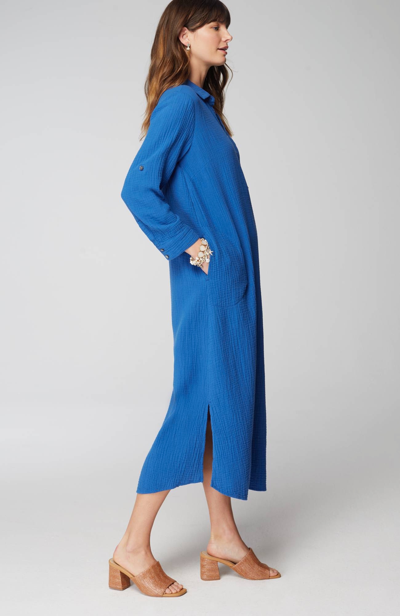Cotton-Gauze One-Pocket Shirtdress