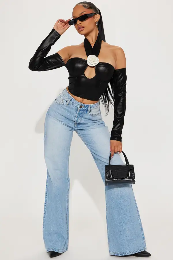 Best Of Both Faux Leather Corset Top - Black