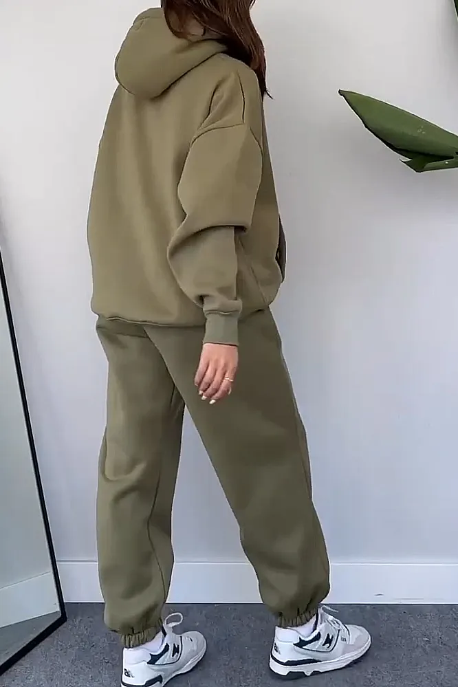 Women's Solid Hooded Sweatshirt and Pants 2-Piece Set