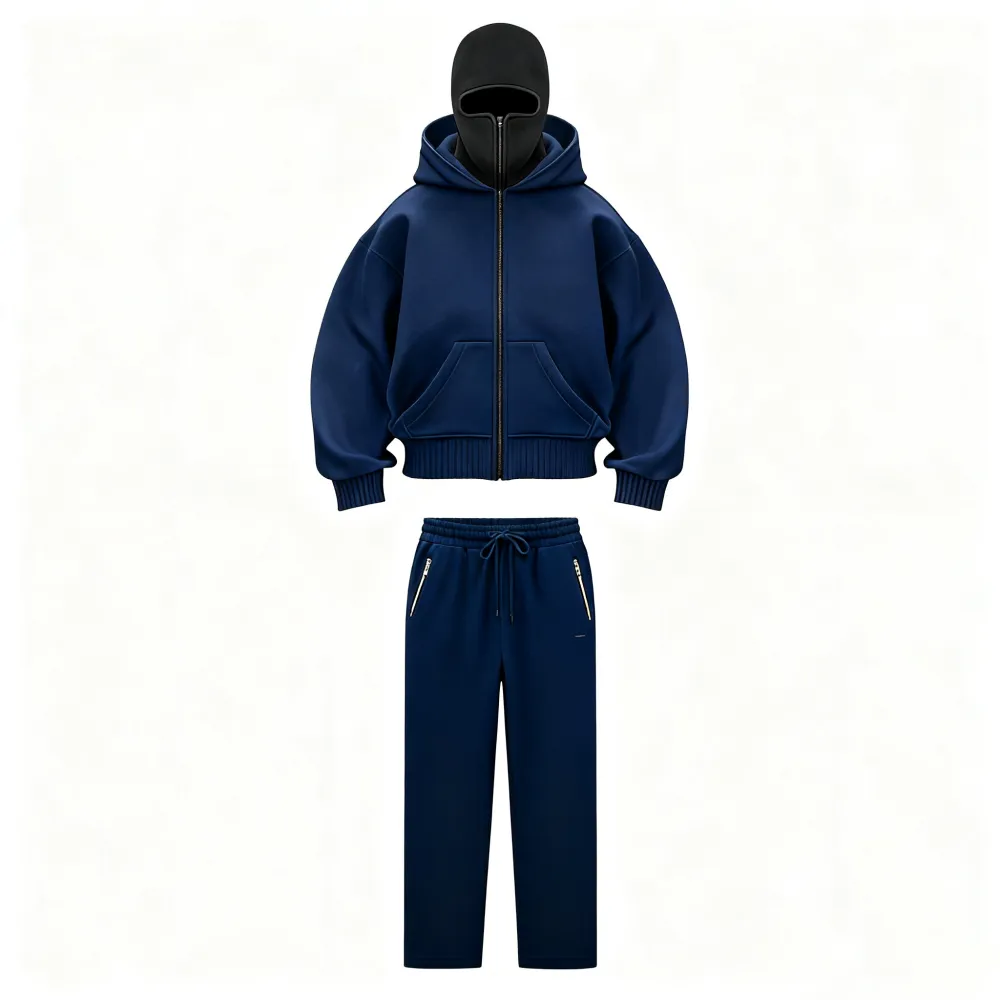 Zip Up Fashion Double Layer Hoodie Hip Hop Outerwear Sets