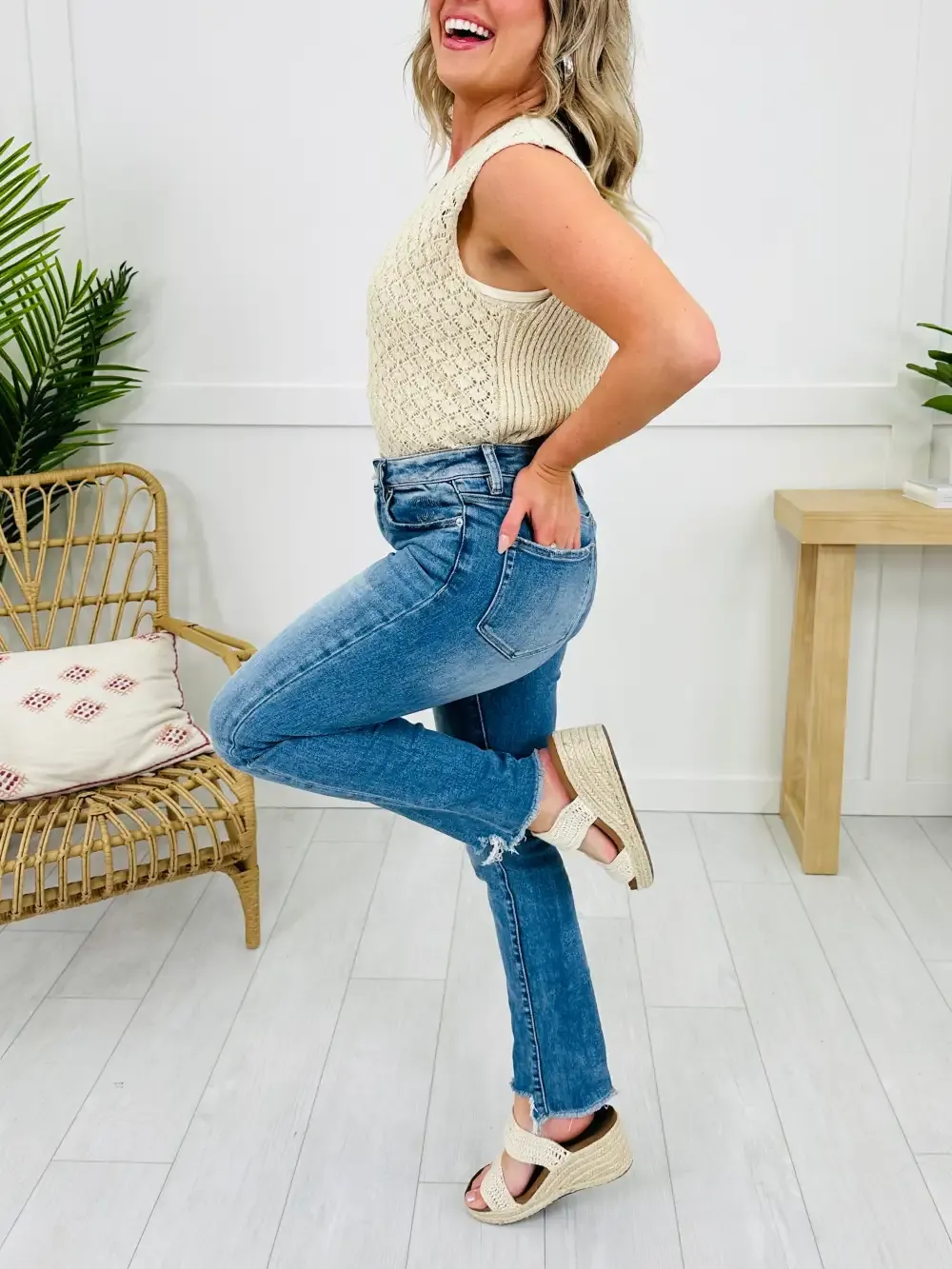 Step It Up Mica Straight Leg Step Hem Jeans