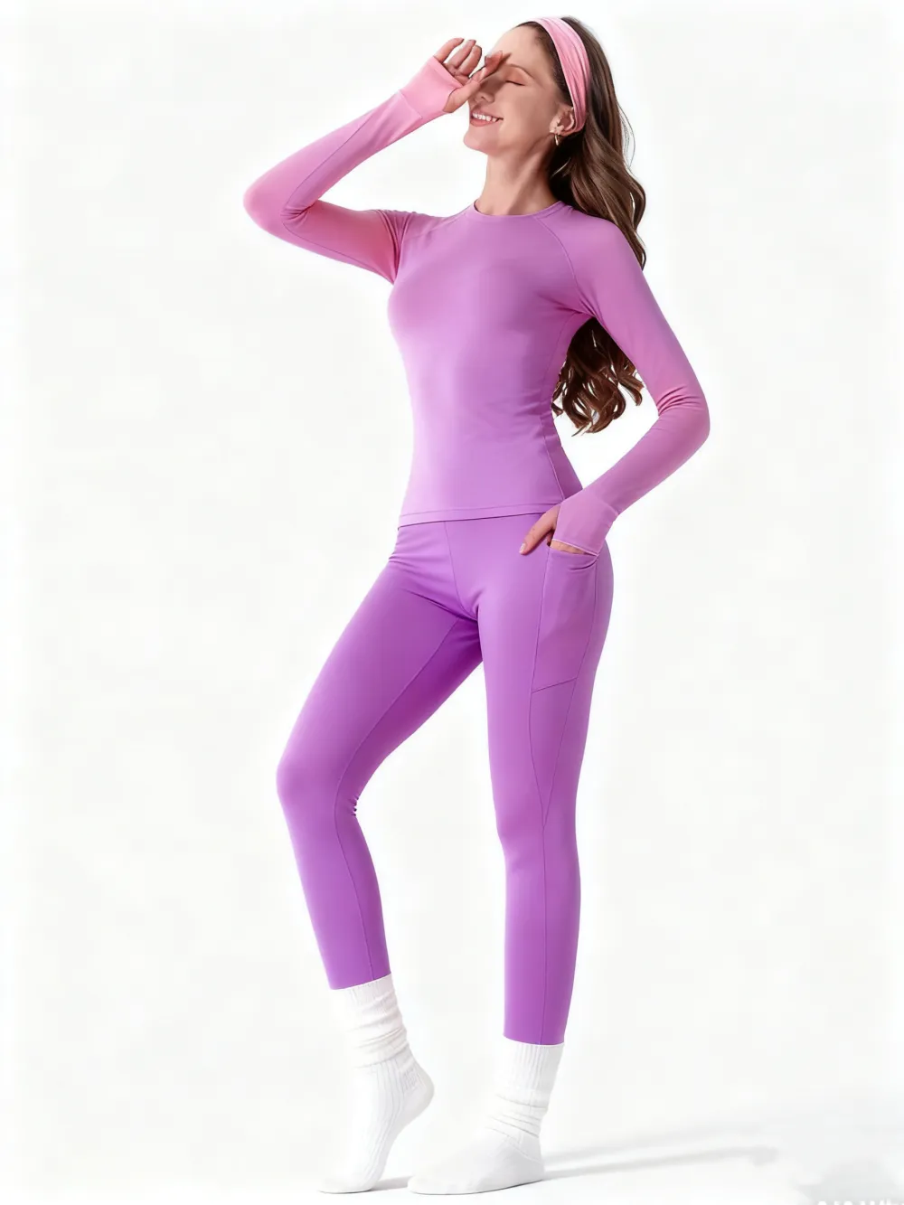 Women's Sporty Yoga Set, Raglan sleeves Top with Thumbholes