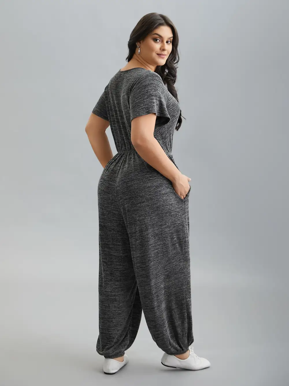 Plain Wrap Drawstring Pocket Jumpsuit