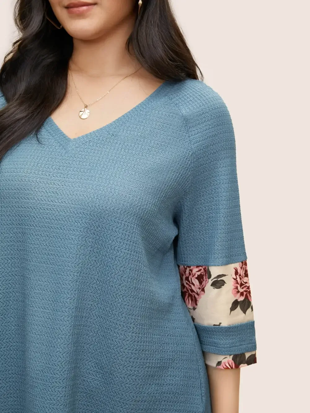 Textured Patchwork Floral Raglan Sleeve T-Shirt