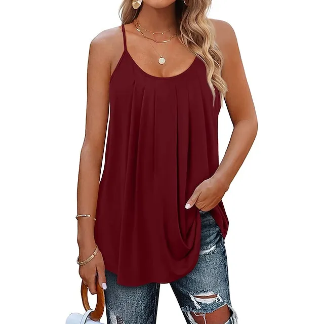 Women's Tank Top Camisole Plain Black White Light Green Sleeveless Casual Hawaiian Basic Round Neck Regular Fit