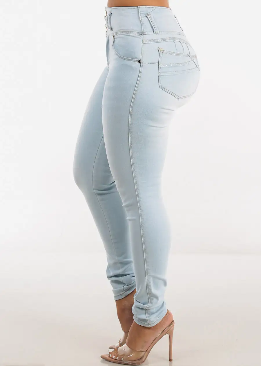 Butt Lifting High Waist Levantacola Skinny Jeans Light Blue
