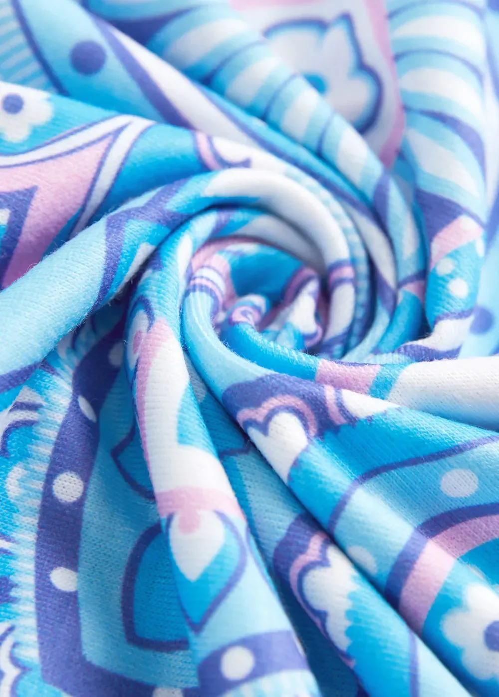 Light Blue Eyelet Tribal Print A Line Sleeveless Dress