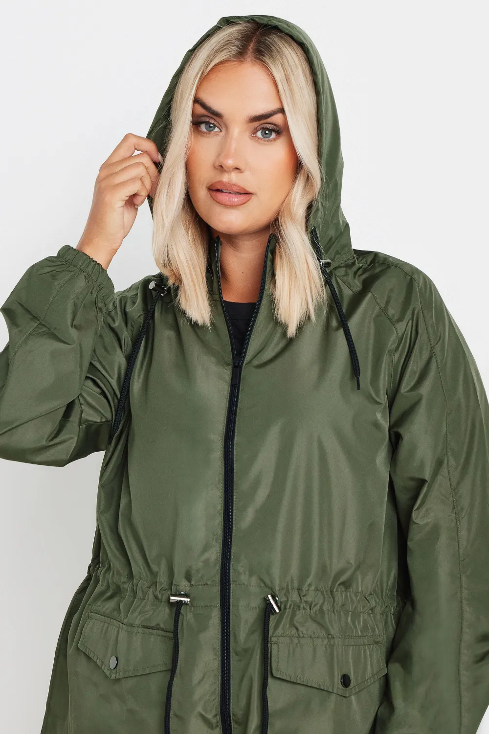 YOURS Curve Black Drawstring Lightweight Parka Jacket