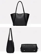 Women's Green Faux Leather Tote Bag, Simple Design, Gold Buckle Decoration - Stylish and Practical Tote Bag for Work, Shopping and Daily Use Black White Red