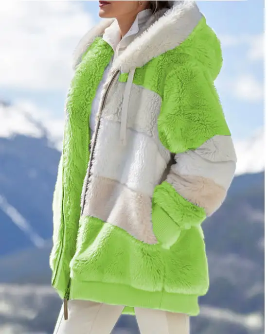 Contrasting Lamb Wool Padded Coat