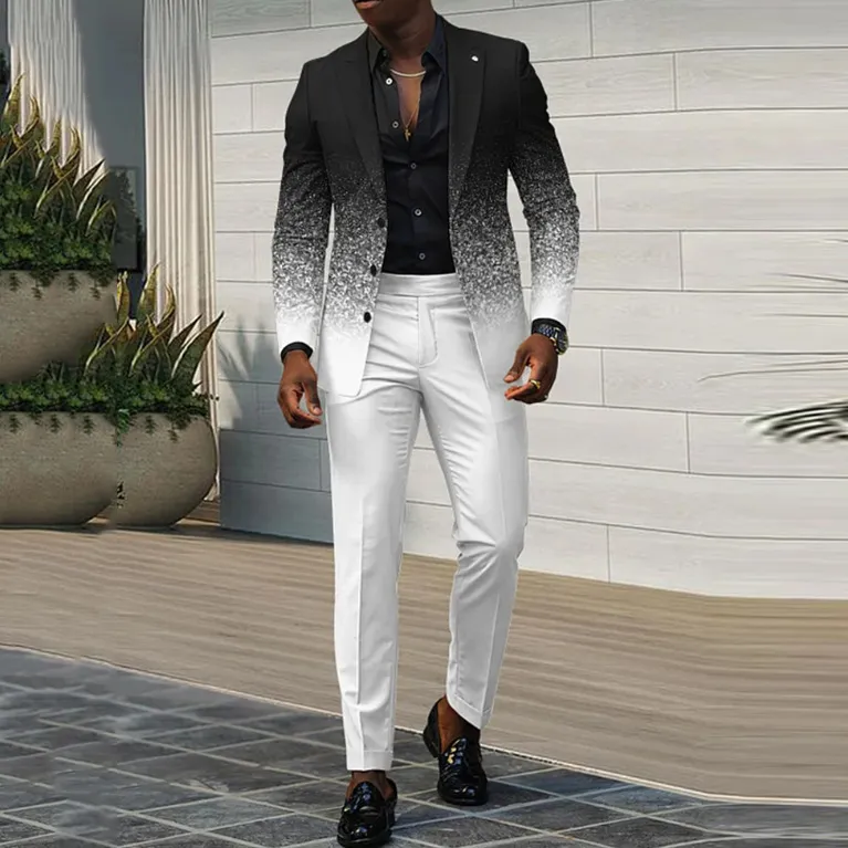 Men's Business Ombre Peak Lapel Blazer & Straight Pants 2Pcs Set