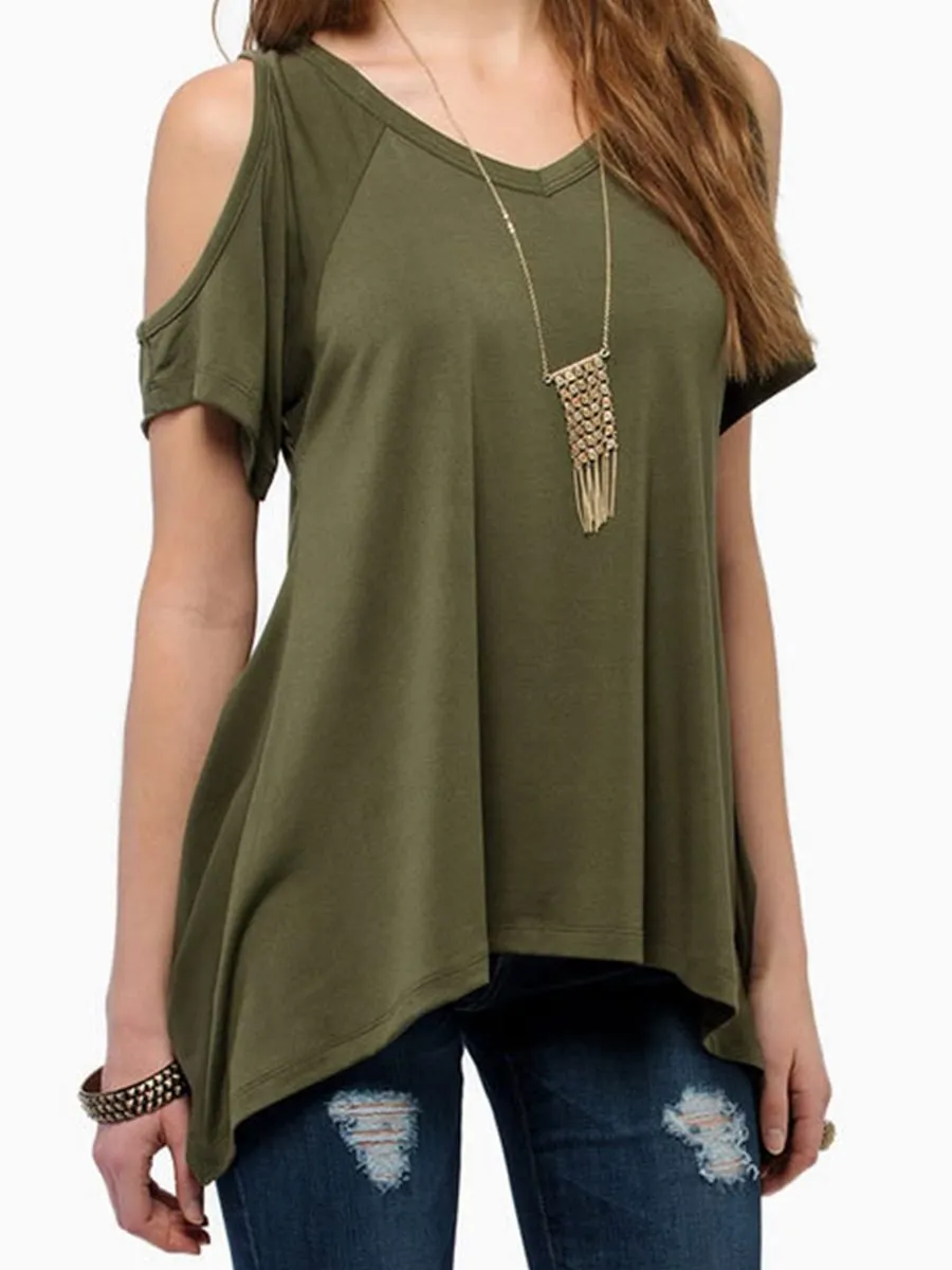 Swallowtail V-Neck Strapless Irregular Hem T-Shirt