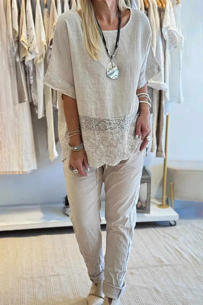 Women's Pattern Round Neck Set