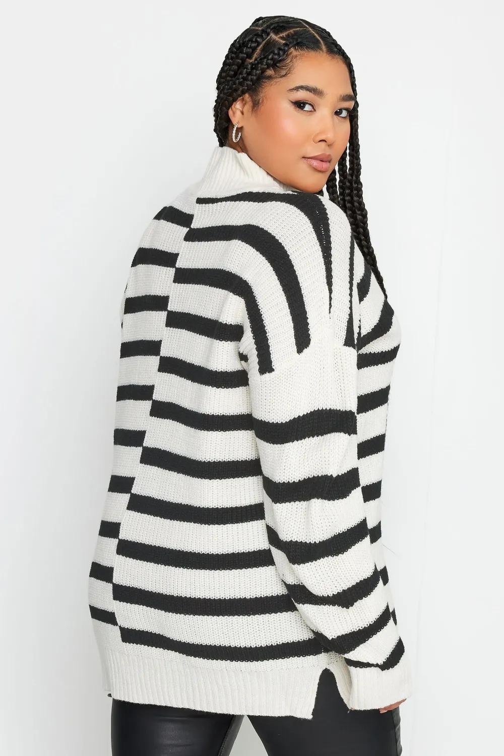 YOURS Curve Black Contrast Stripe Turtle Neck Jumper