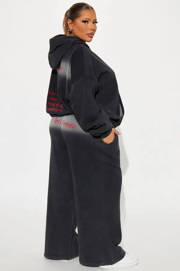 Worldwide Lover Fleece Pant Set - Black Wash