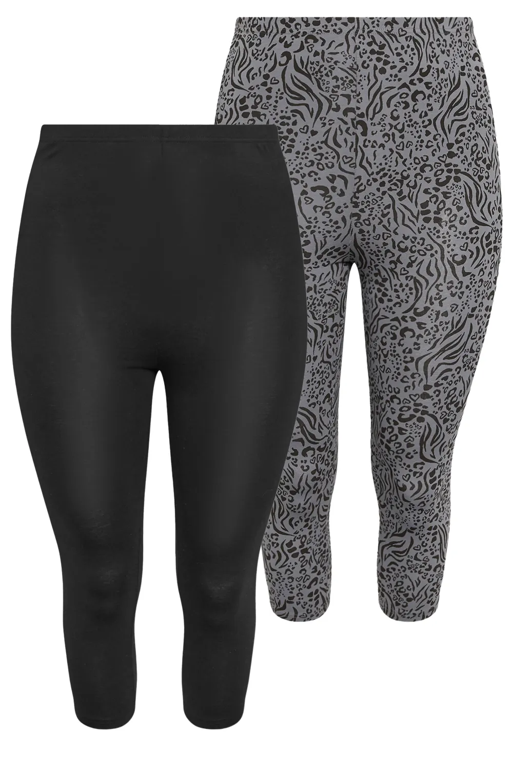 YOURS Curve 2 PACK Black & Blue Floral Print Cropped Leggings
