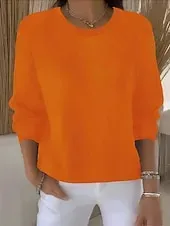 Women's Sweater Fashion Streetwear Casual Pure Color Ribbed Crew Neck Knitted Long Sleeve Regular Tops Knit Outdoor Daily Weekend Yellow Pink Fall Winter