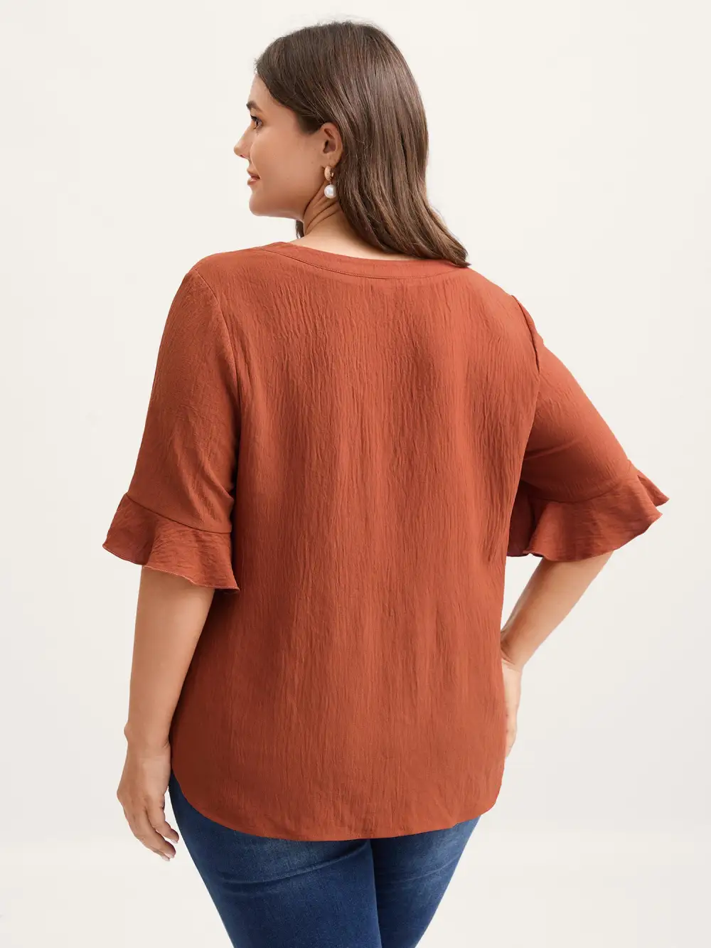 Toothpick Pleats Ruffled Sleeve Solid Blouse
