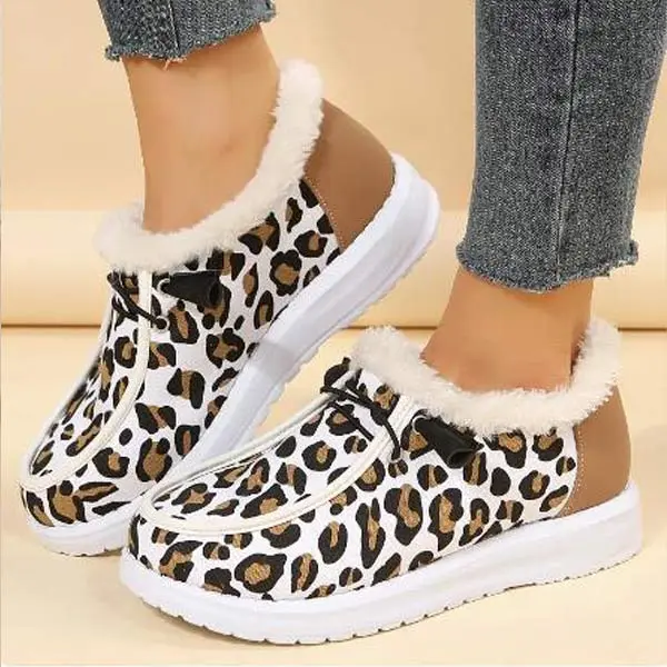 Women's Leopard Print Flat Cozy Snow Boots 98630543C