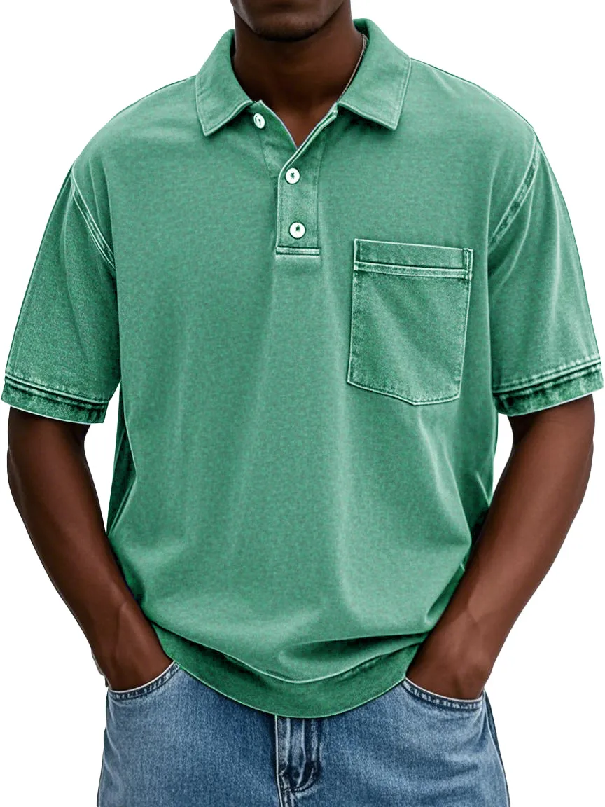 Men's Retro Distressed Lapel Short-sleeved Pocket Polo Shirt