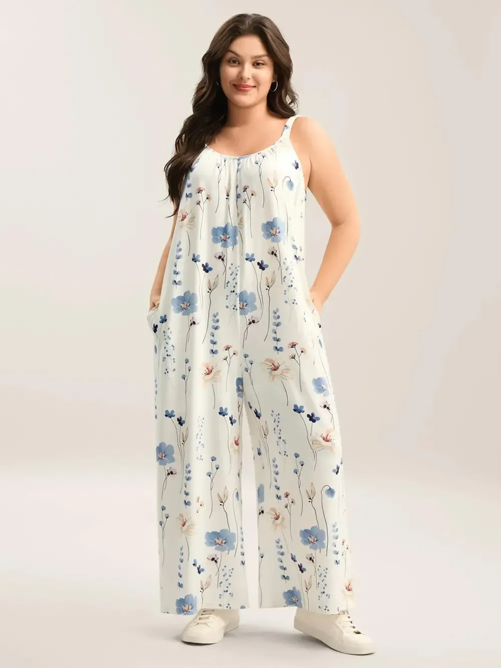 Stretchy Lined Floral Print Cami Jumpsuit