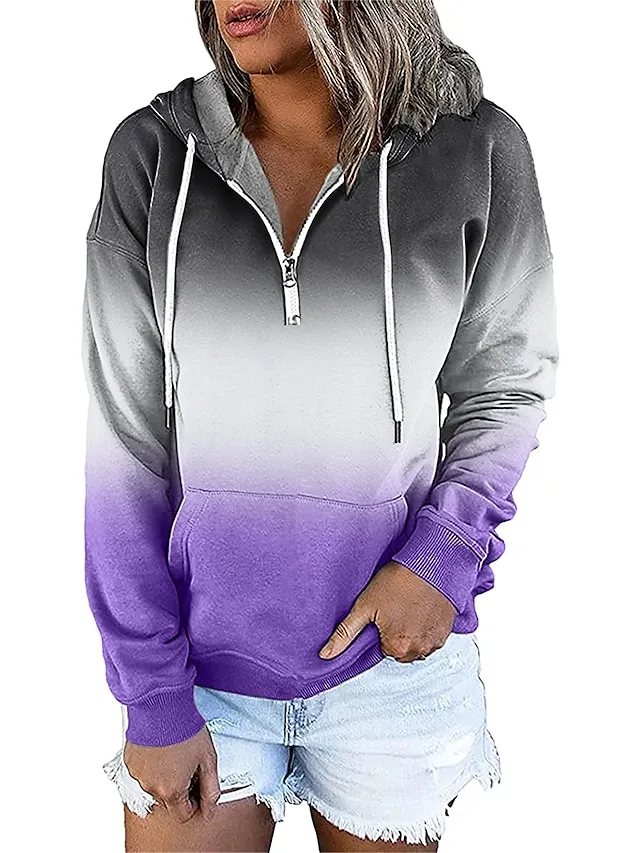 Women's Hoodie Sweatshirt Pullover Streetwear Casual Front Pocket Green Blue Purple Gradient Casual Hooded Long Sleeve S M L XL XXL