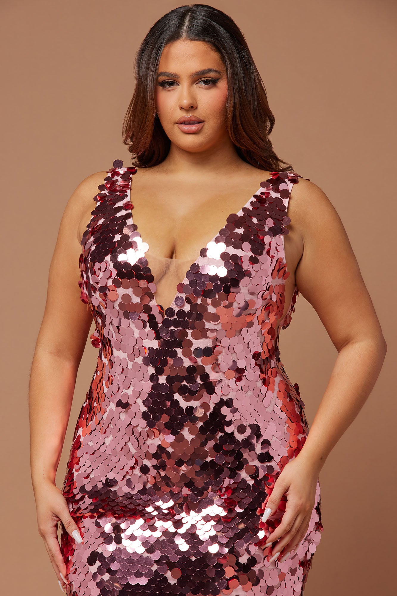 See Me Shining Sequin Midi Dress - Pink