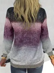 Stylish Ombre Crew Neck Sweater - Trendy Raglan Sleeves & Comfortable Fit - Perfect Casual Womens Clothing for Everyday Wear