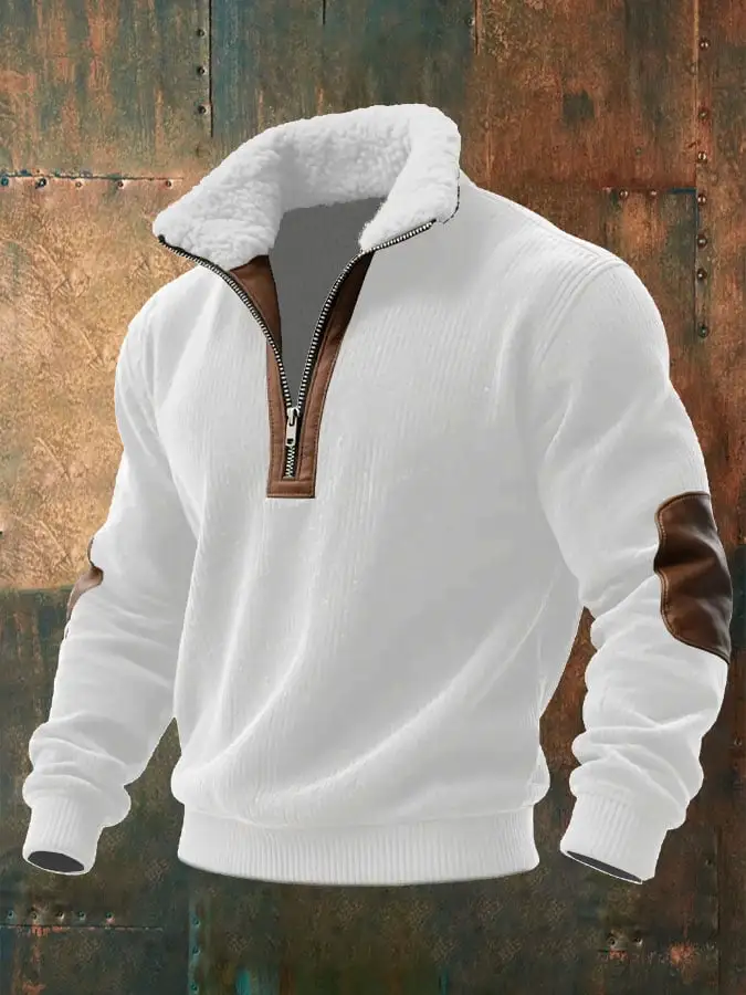 Men's Knitted Fabric Zipper Fur Collar Sweatshirt