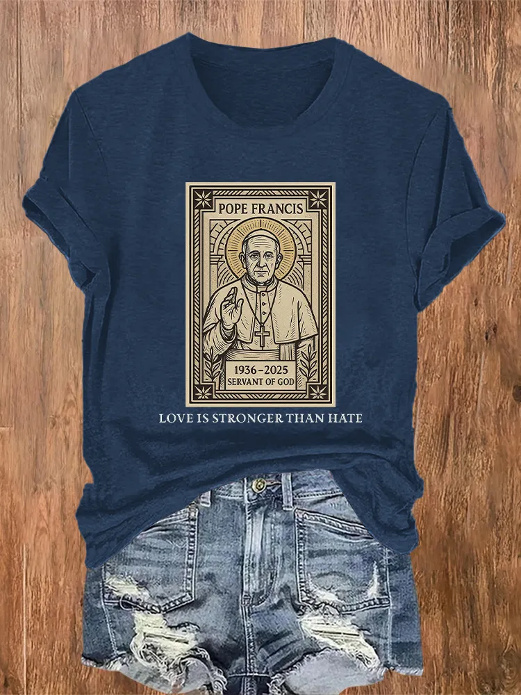 Women's 1936-2025 Servant Of God Love Is Stronger Than Hate Print Short Sleeve Round Neck Cotton T-Shirt