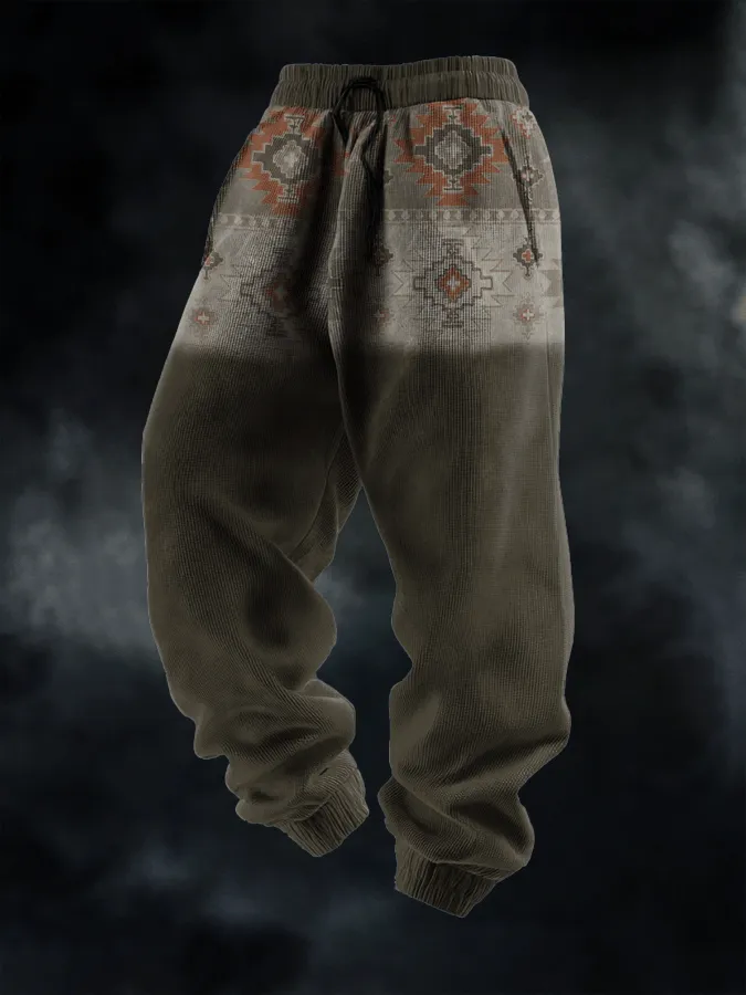 Men's Retro Western Print Casual Knit Loose Sweatpants