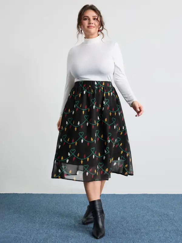 Tweed Fairy Lights Pockets Midi Skirt