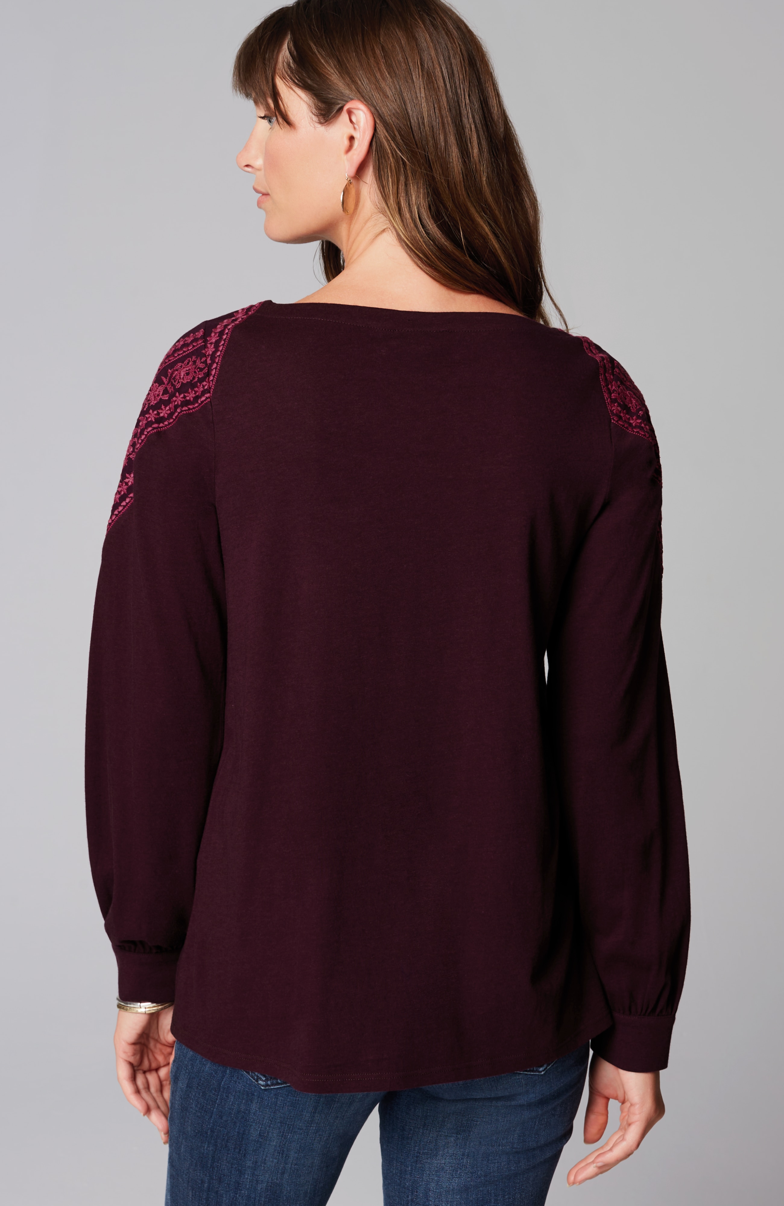 Embroidered Mixed-Media Top