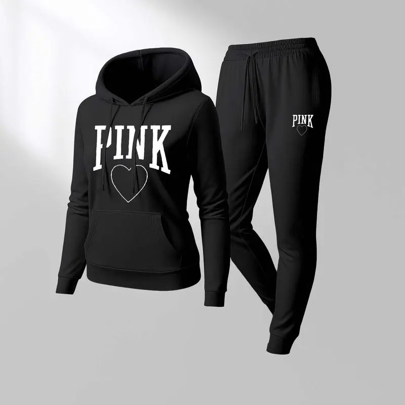 Women's Pink Heart Print Tracksuit