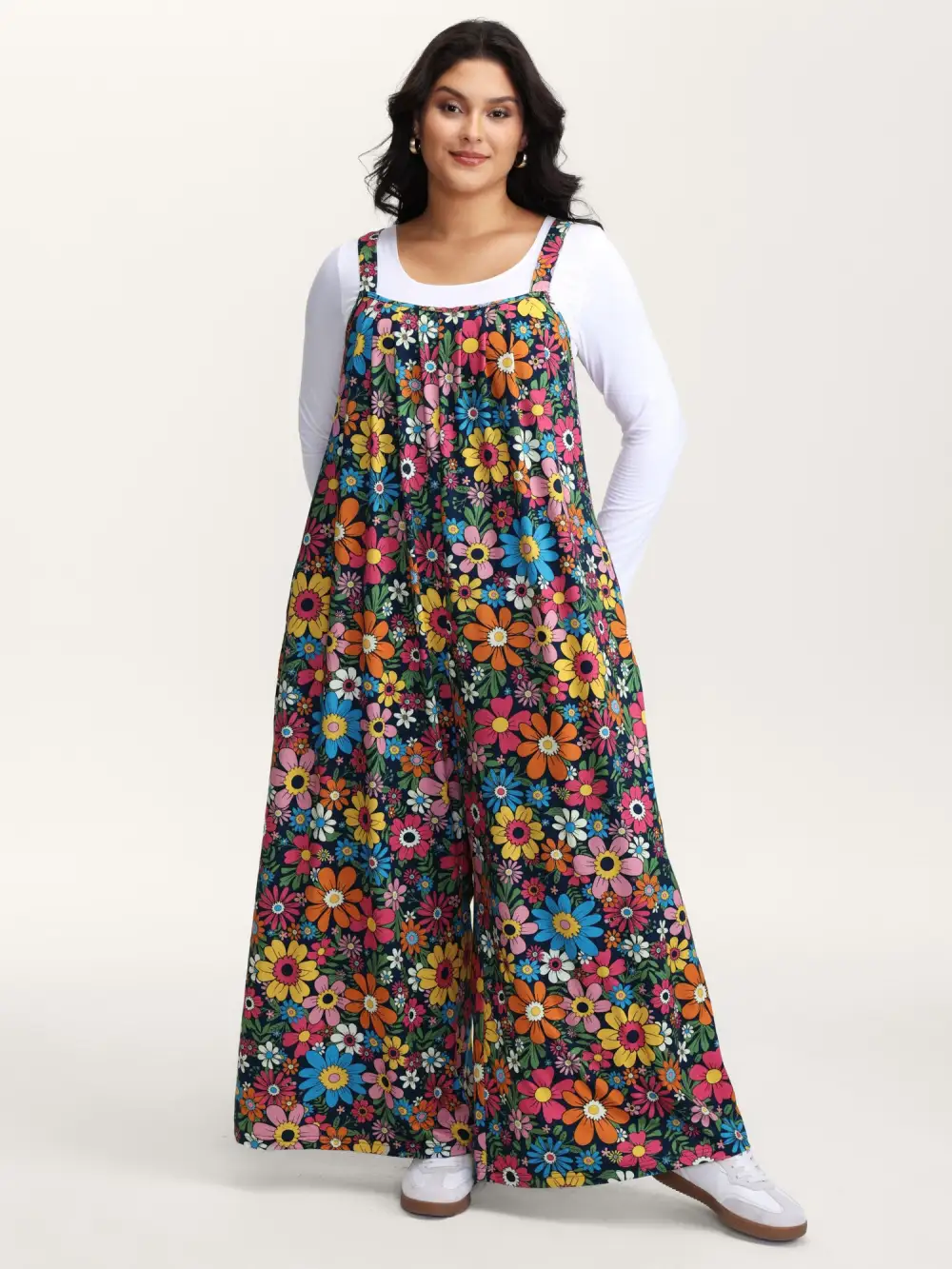 Colorful Floral Pockets Knit Loungewear Jumpsuit