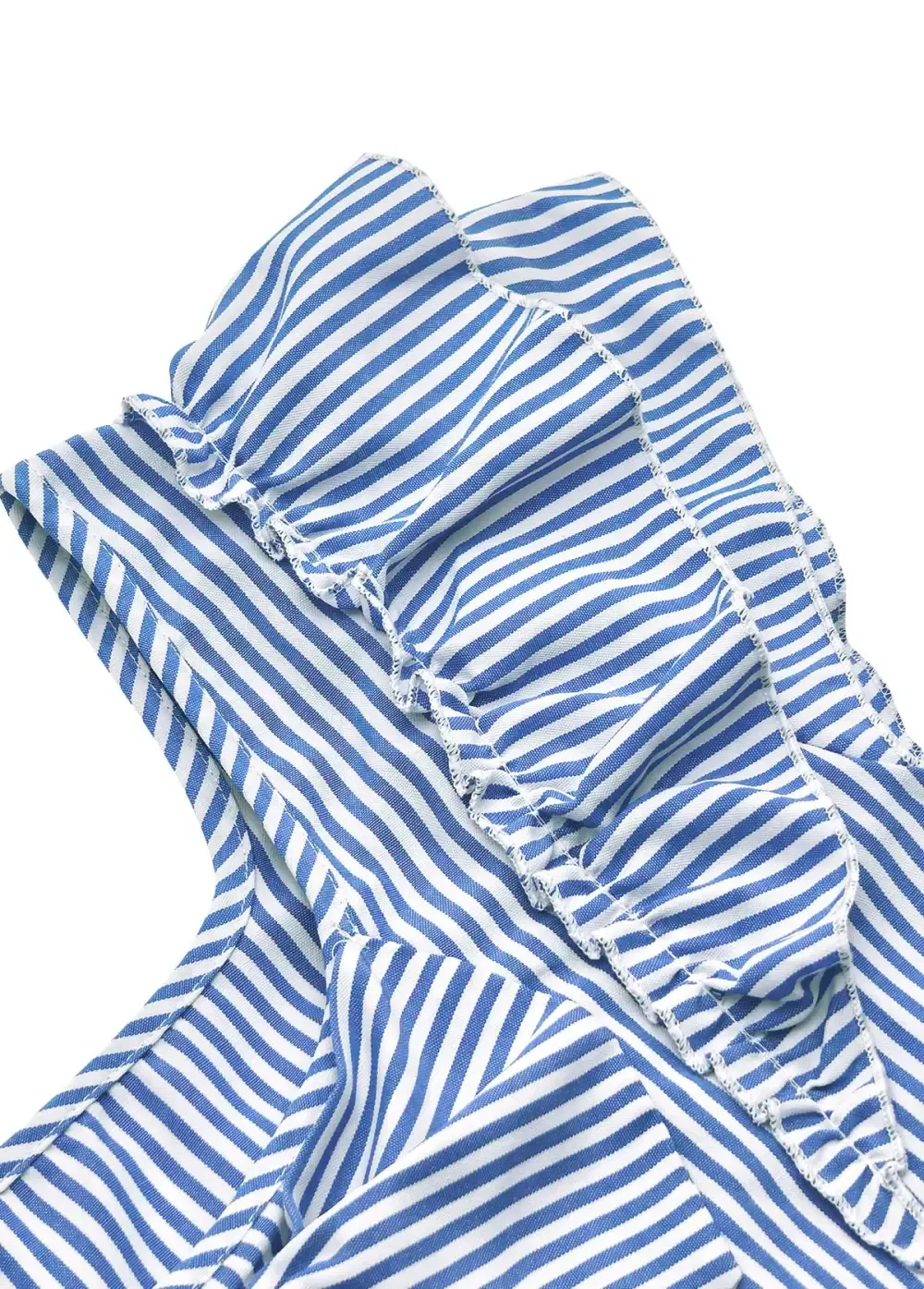 Blue Striped Short Sleeve Square Neck T Shirt