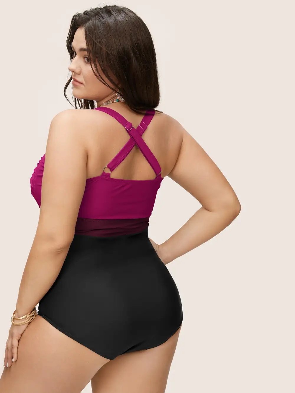 Contrast Twist Front Tummy-Control One Piece Swimsuit