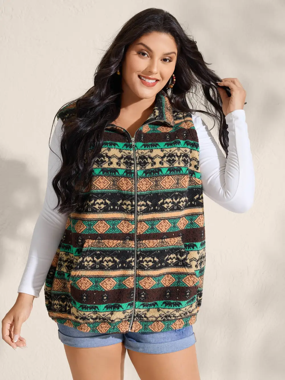 Colorful Geometric Stripes Zipper Vest