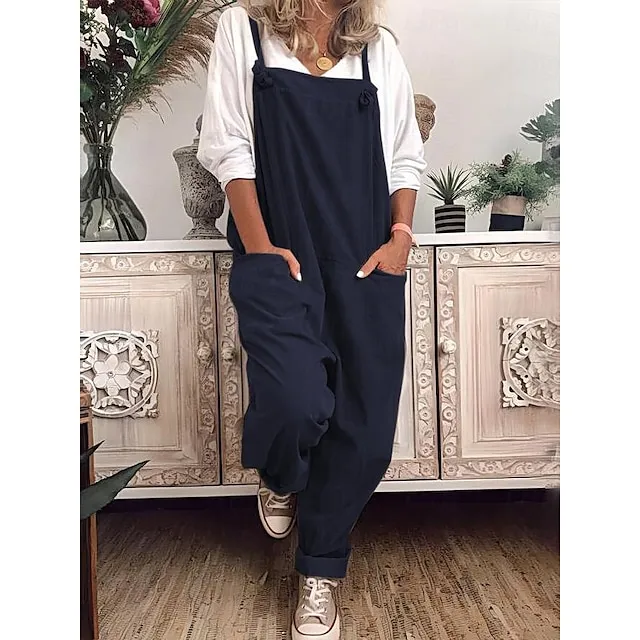 Women's Slacks Pants Trousers Maillard Overalls Dungarees Black Khaki Dark Blue Fashion Basic Slouch Daily Weekend Baggy Full Length Breathable Plain S M L XL XXL