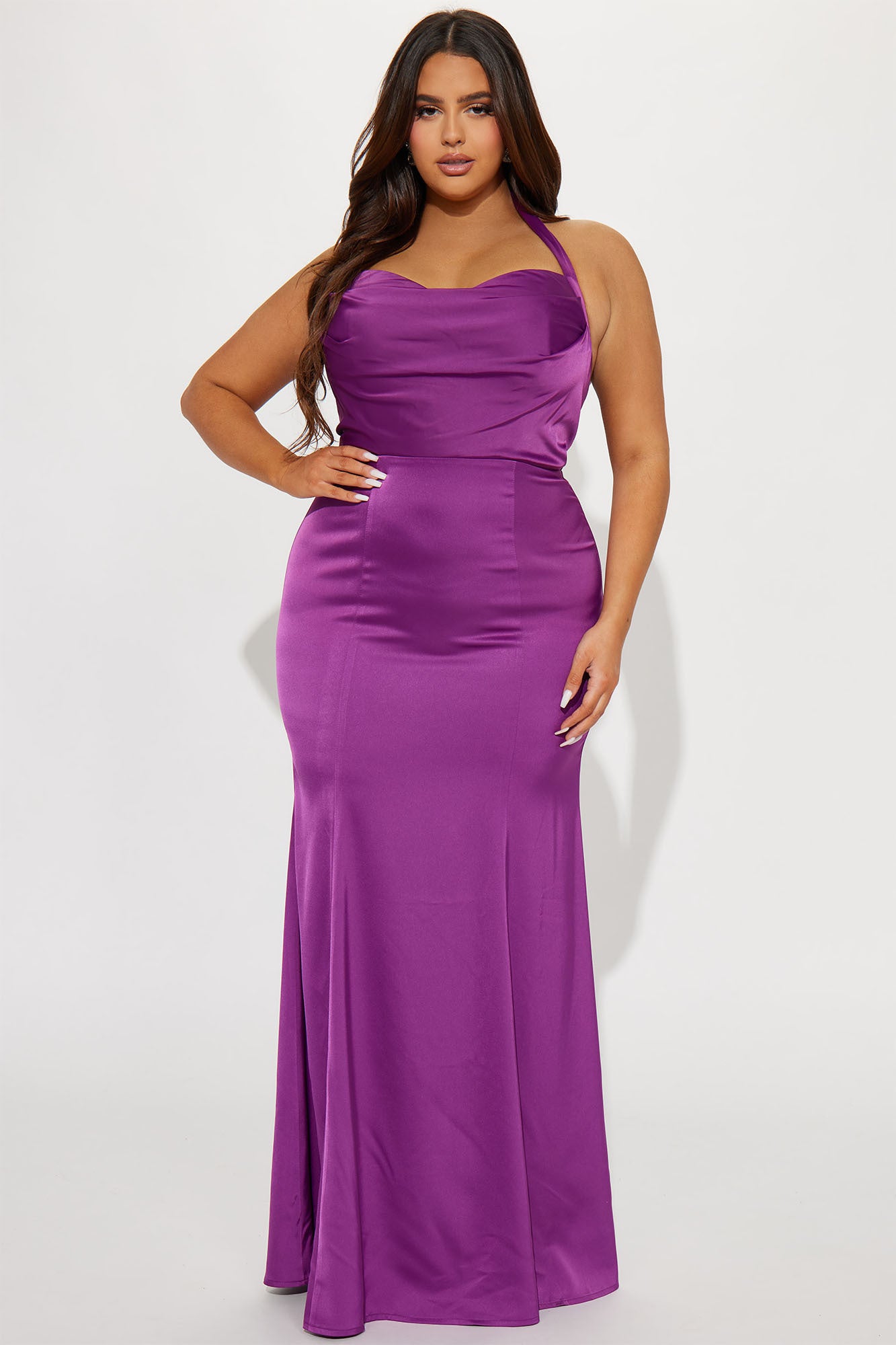 Heather Halter Satin Maxi Dress - Plum