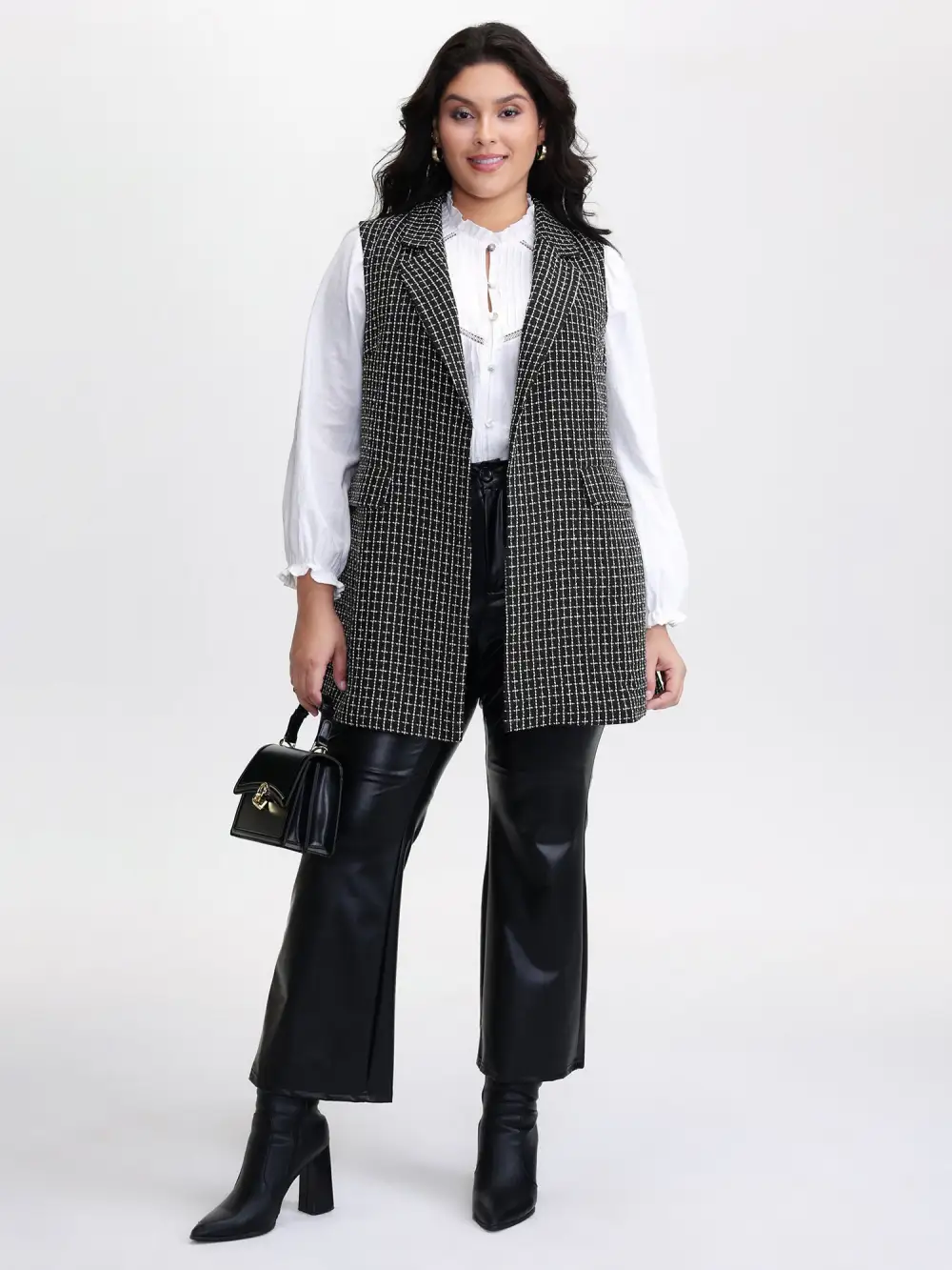 Tweed Long Pockets Notched Lapels Vest
