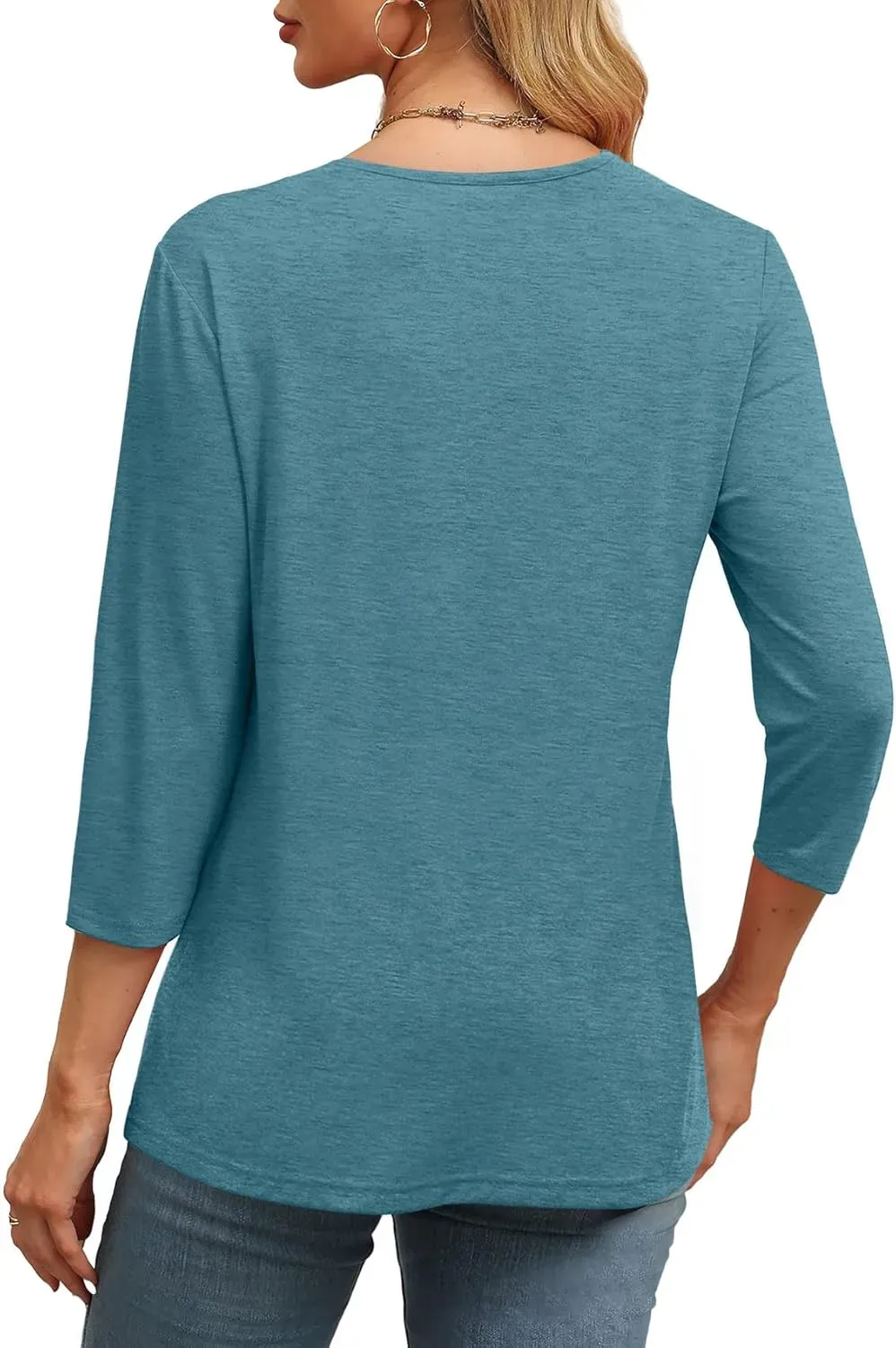 ✨Flash Sale Women's Trendy V Neck 3/4 Long Sleeve Tops Loose Fit Blouse