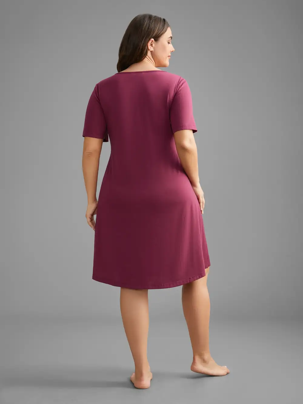 V Neck Lace Trim Sleep Ruffle Sleeve Dress