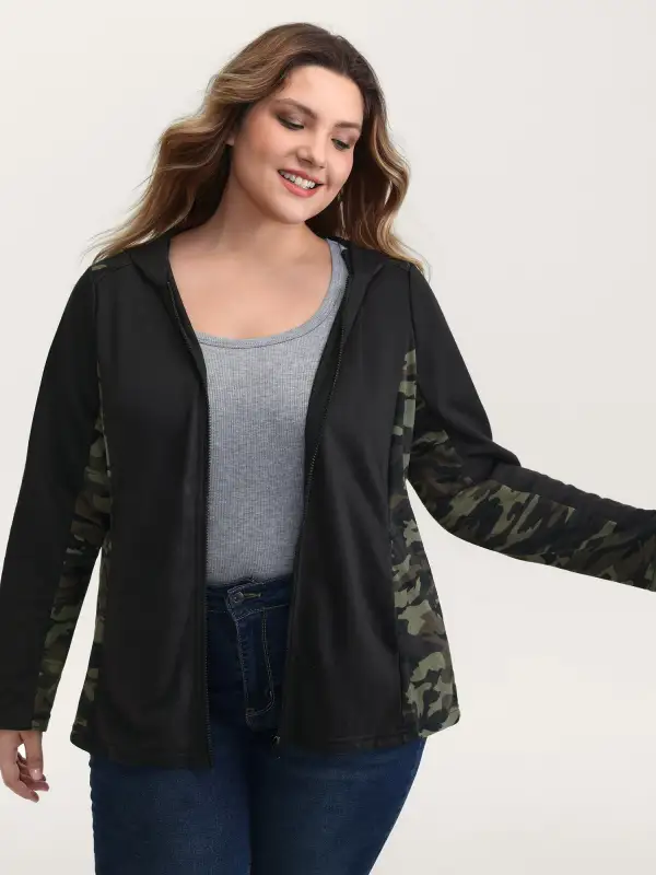 Camouflage Print Contrast Zipper Jacket