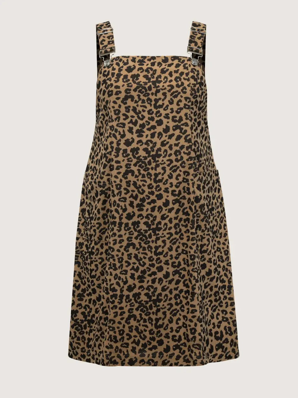 Leopard Print Overall Straps Pockets Midi Dress
