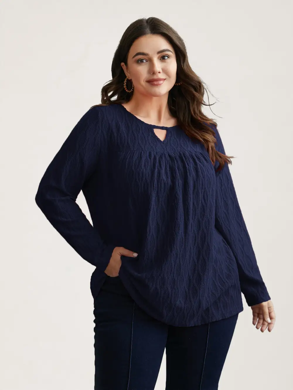 Textured Keyhole Gathered Knit Top