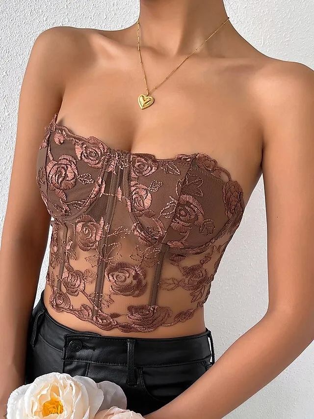 Corset Women's Corset Tops Prom Party & Evening Club Black White Red Sexy Underbust Corset Buckle Tummy Control Lace Summer Spring
